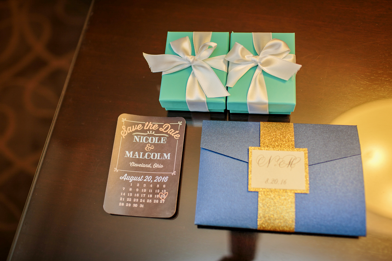 Wrapped gifts and wedding stationery